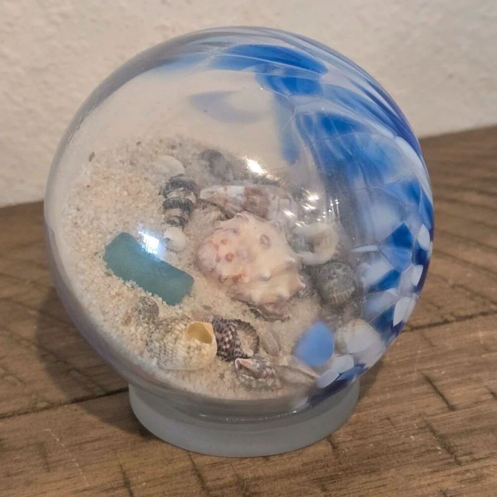 Glass Eye Studio Hand Blown Art Glass Beach Seashell Sand Ocean Paperweight USA